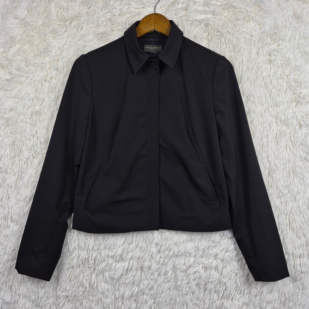 Banana Republic Stretch Black Zip Up Jacket Minimalist Collared Size S/M